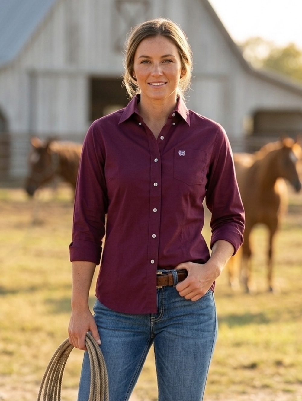 Cinch Women’s Maroon Western Button Down Shirt Size S Long Sleeve